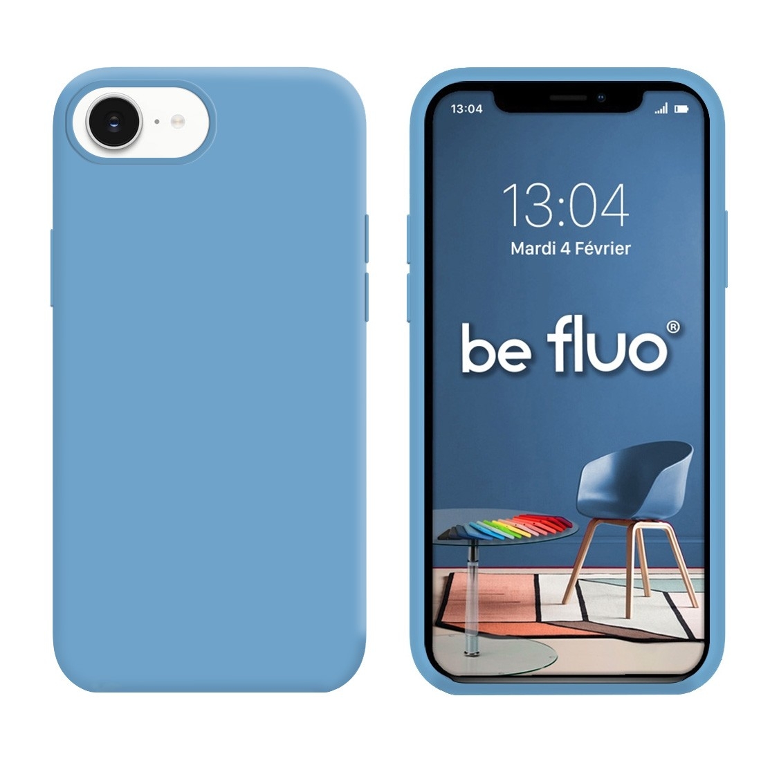 Coque Silicone Moxie BeFluo Fine et Légère pour iPhone 16e, Intérieur Microfibre - bleu acier