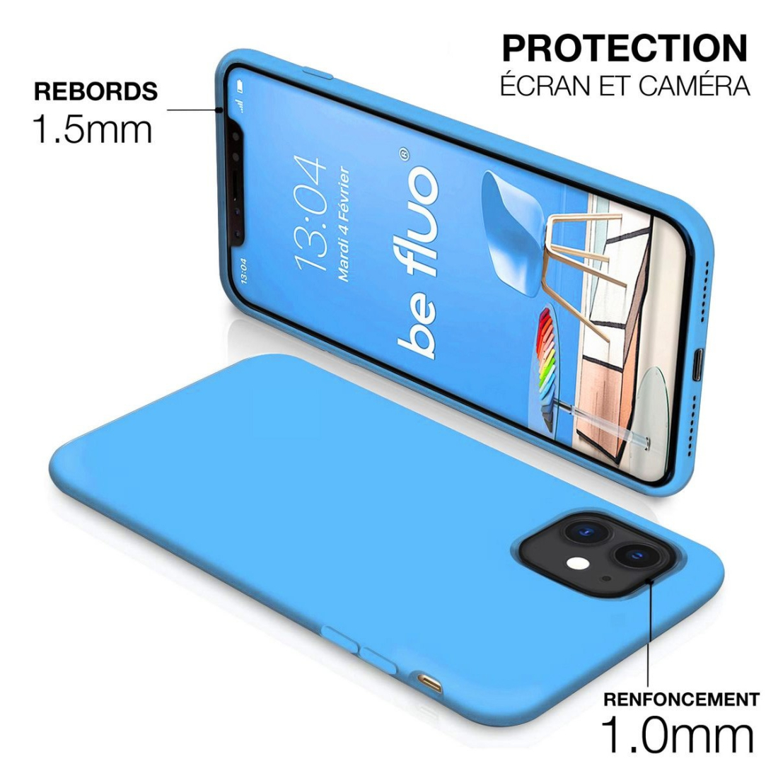 Coque Silicone Moxie BeFluo Fine et Légère pour iPhone 16e, Intérieur Microfibre - bleu clair