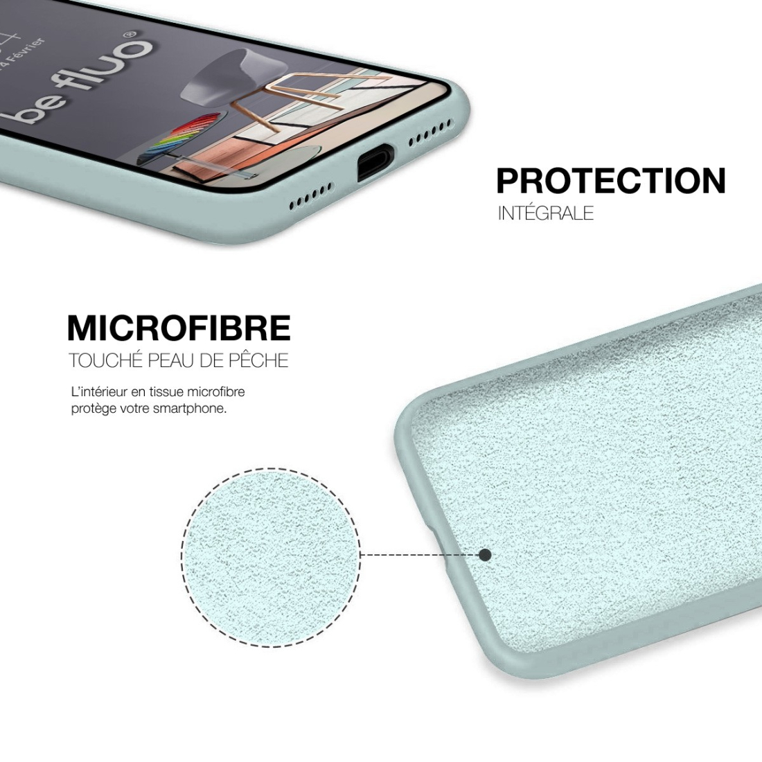 Coque Silicone Moxie BeFluo Fine et Légère pour iPhone 16e, Intérieur Microfibre - bleu glacier