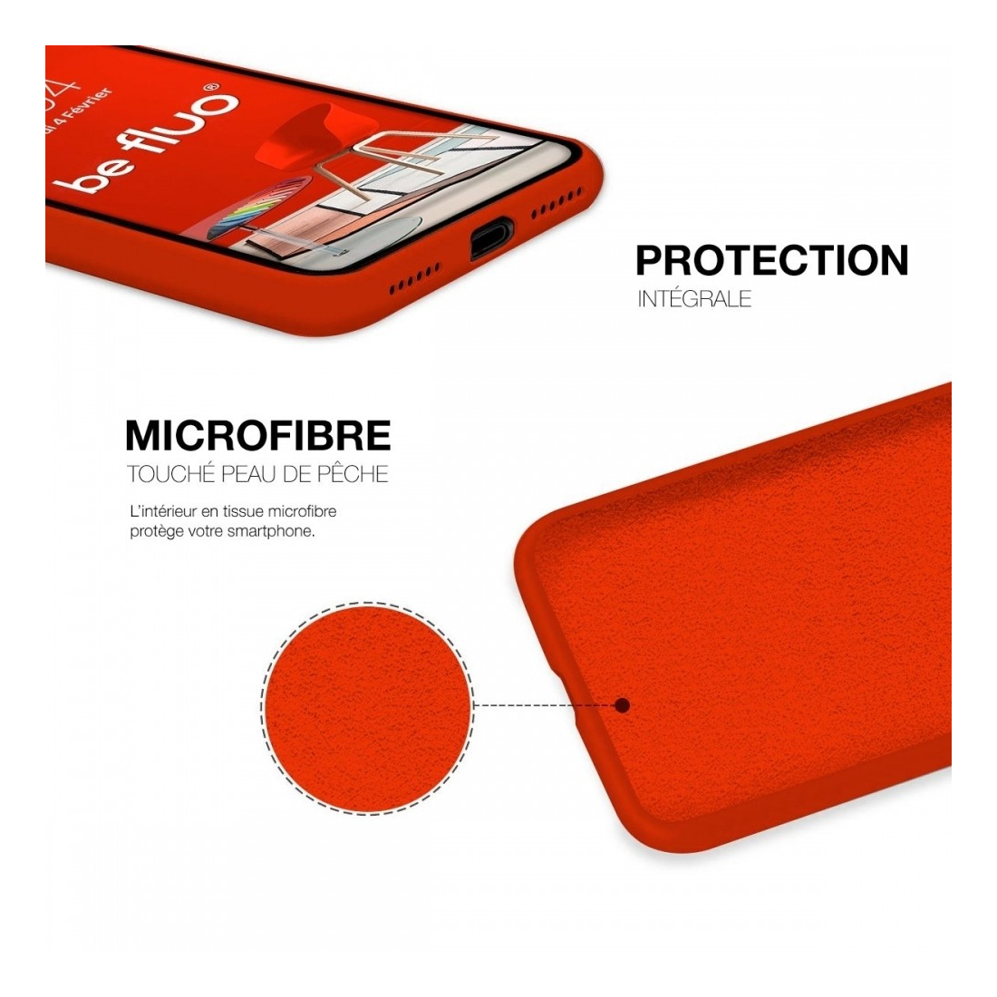 Coque Silicone Moxie BeFluo Fine et Légère pour iPhone 16e, Intérieur Microfibre - rouge