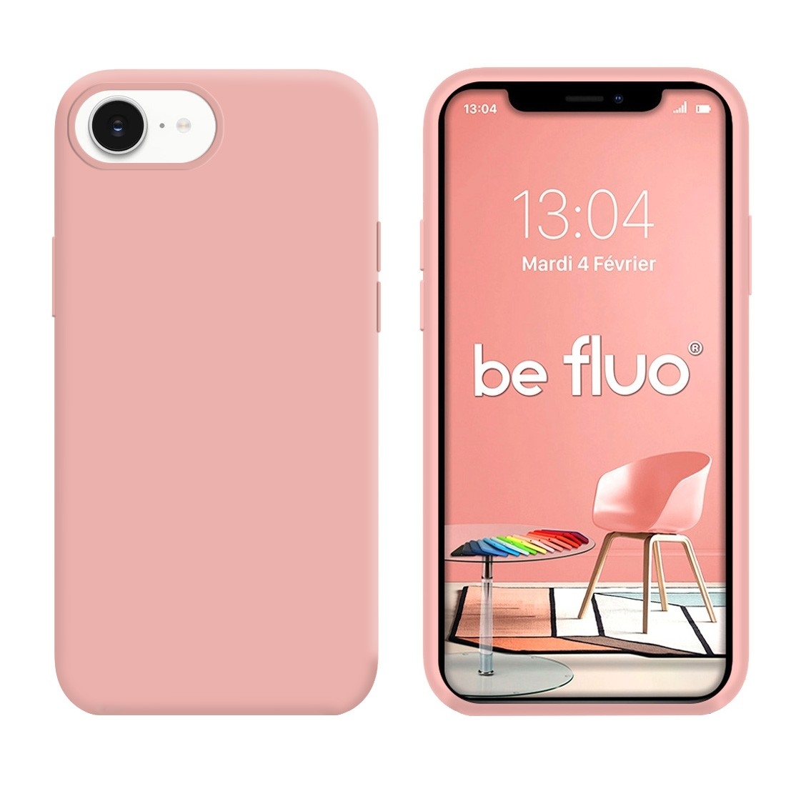 Coque Silicone Moxie BeFluo Fine et Légère pour iPhone 16e, Intérieur Microfibre - rose clair