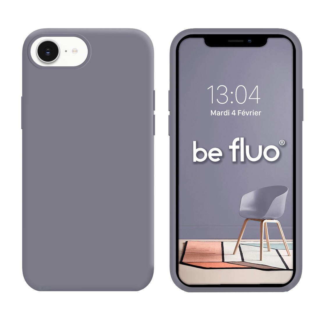 Coque Silicone Moxie BeFluo Fine et Légère pour iPhone 16e, Intérieur Microfibre - gris lavande