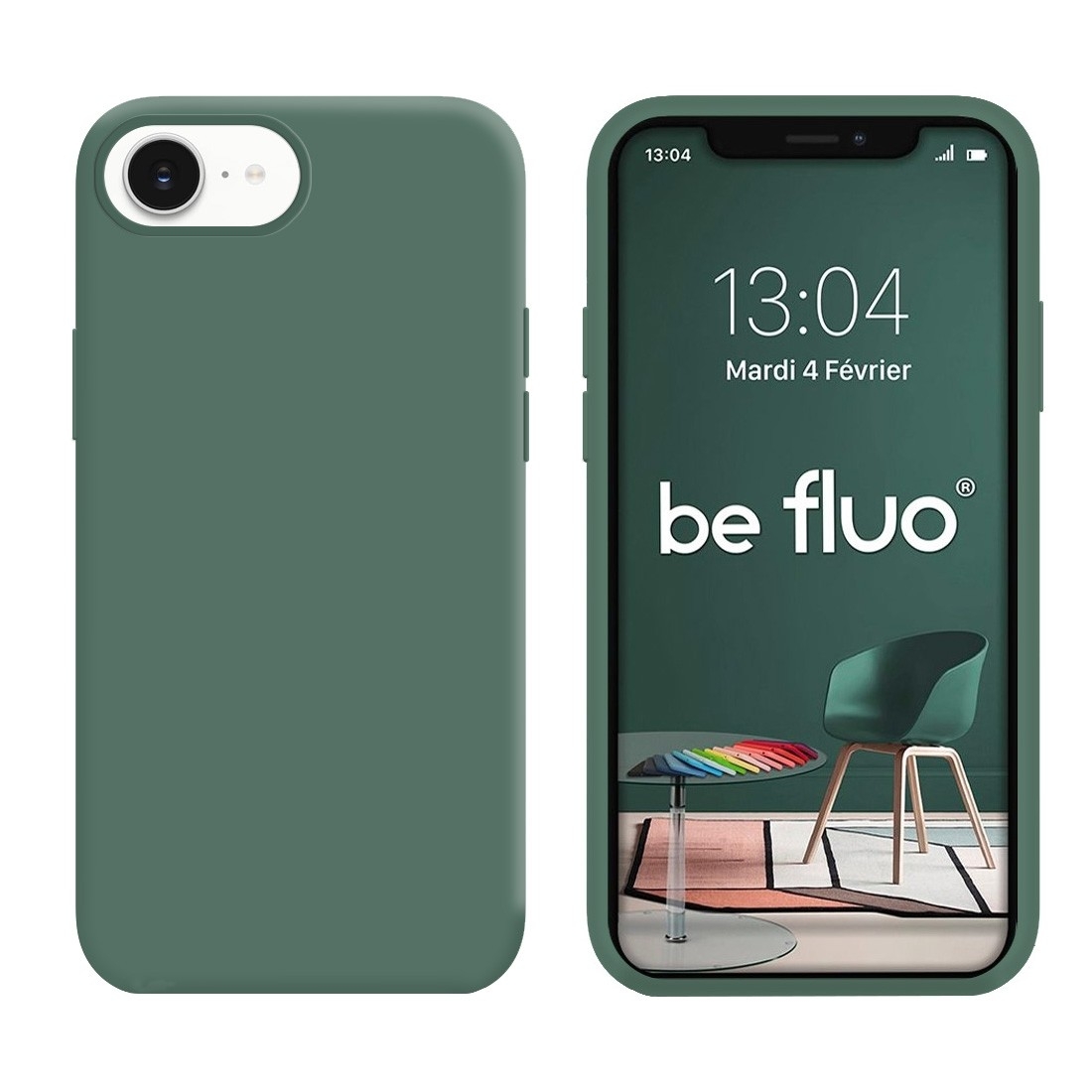 Coque Silicone Moxie BeFluo Fine et Légère pour iPhone 16e, Intérieur Microfibre - pin vert
