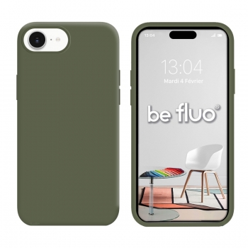 Coque Silicone Moxie BeFluo Fine et Légère pour iPhone 16e, Intérieur Microfibre - kaki