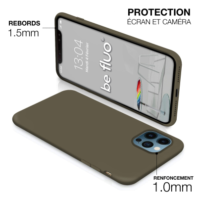 Coque Silicone Moxie BeFluo Fine et Légère pour iPhone 16e, Intérieur Microfibre - kaki