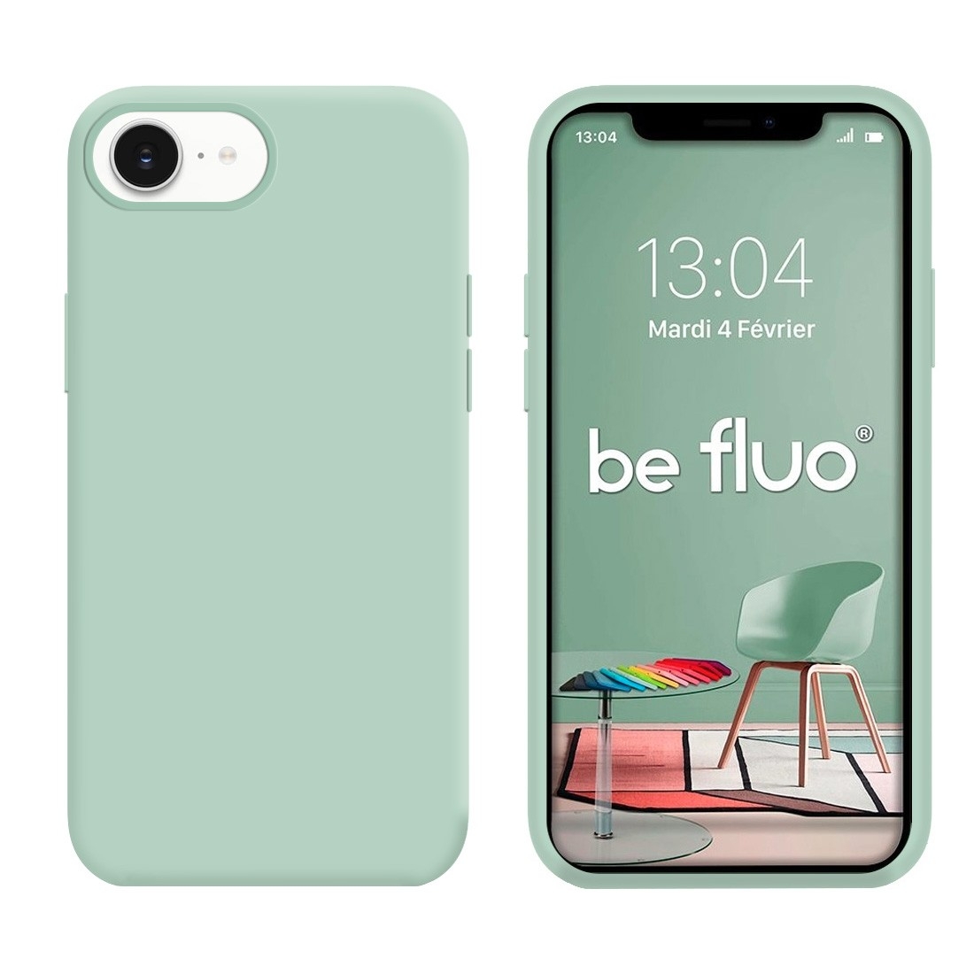 Coque Silicone Moxie BeFluo Fine et Légère pour iPhone 16e, Intérieur Microfibre - menthe
