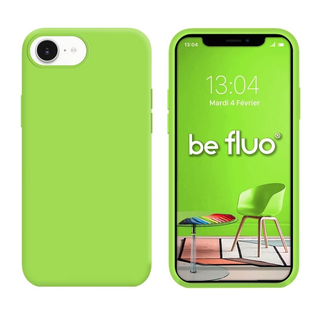 Coque Silicone Moxie BeFluo Fine et Légère pour iPhone 16e, Intérieur Microfibre - vert pomme