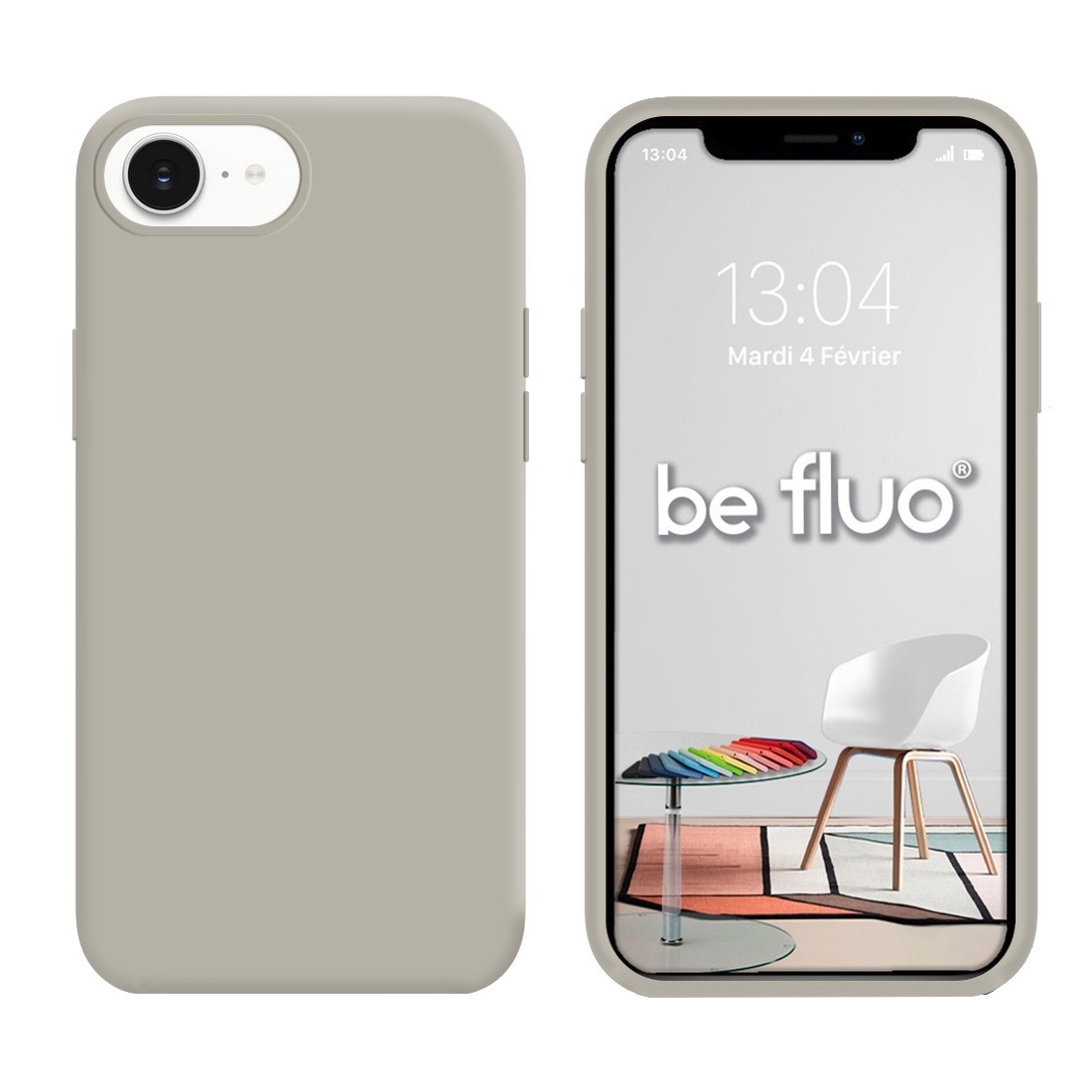 Coque Silicone Moxie BeFluo Fine et Légère pour iPhone 16e, Intérieur Microfibre - gris nardo