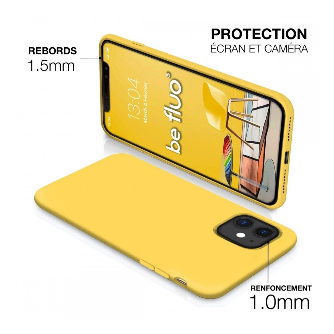 Coque Silicone Moxie BeFluo Fine et Légère pour iPhone 16e, Intérieur Microfibre - jaune
