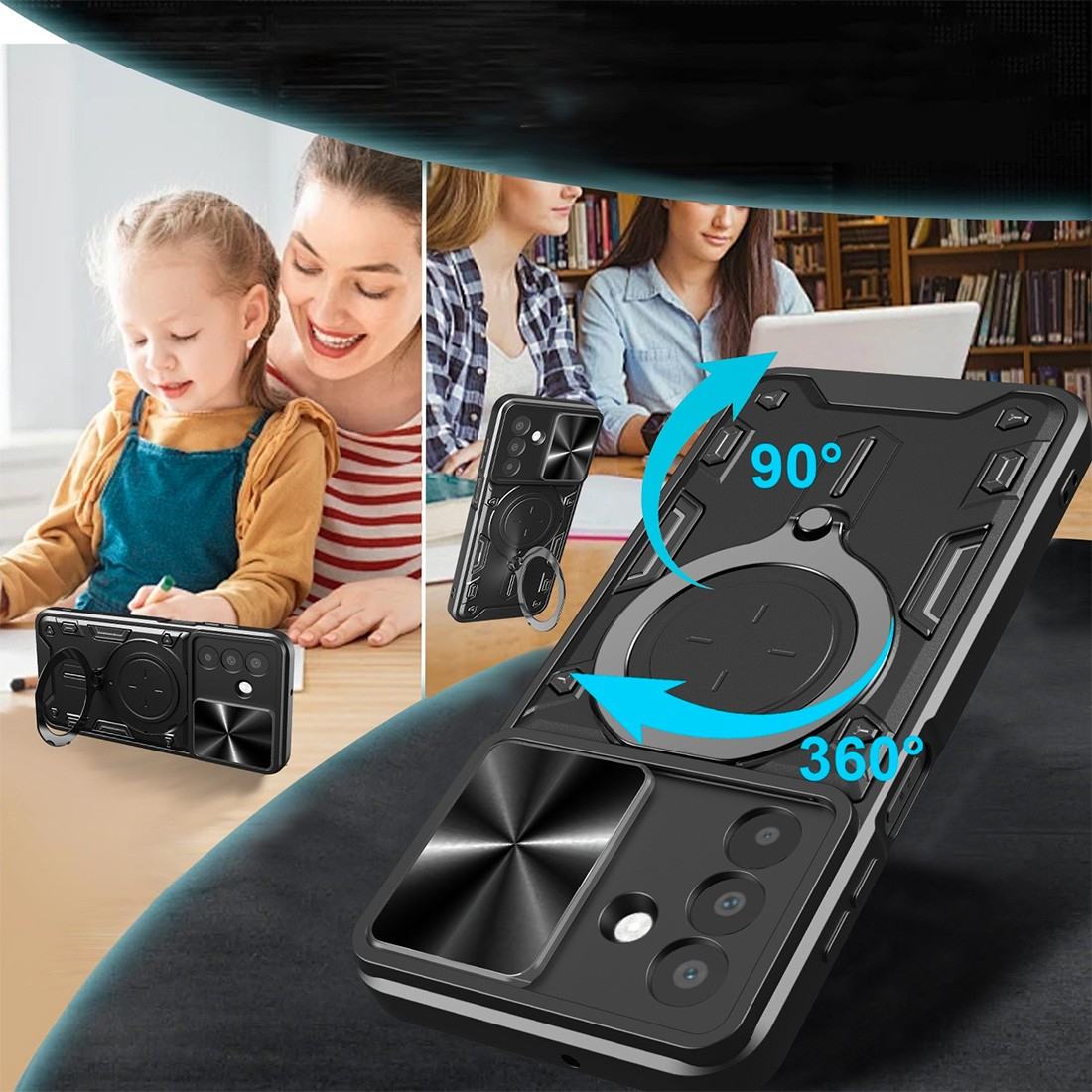 Coque de protection avec ring holder et protection camera pour galaxy a36 /a56 noir