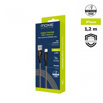 Cable en Nylon ultra résistant embouts renforcés USBA/Lightning 1.2m