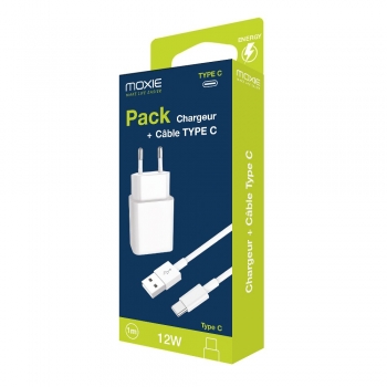 Pack chargeur secteur 2.4A + 1 câble Type-C 1mètre - blanc