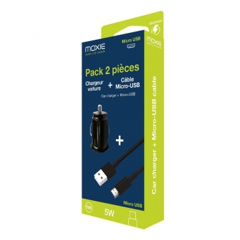 Pack chargeur voiture 1A + Cable data Micro USB sous packaging