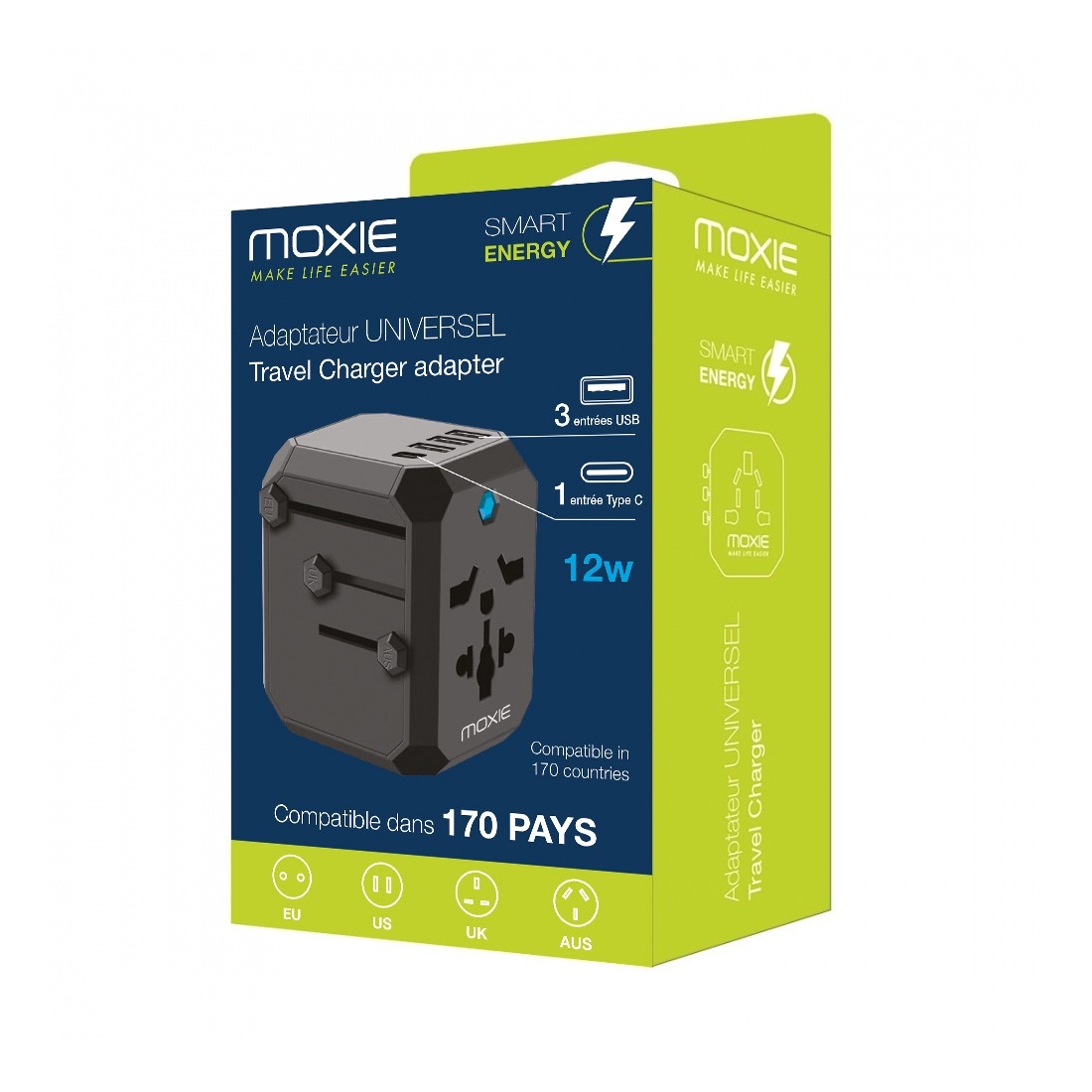 Adaptateur secteur Universel de Voyage Noir 5 prises +1 USB-A et 4 TYPE C