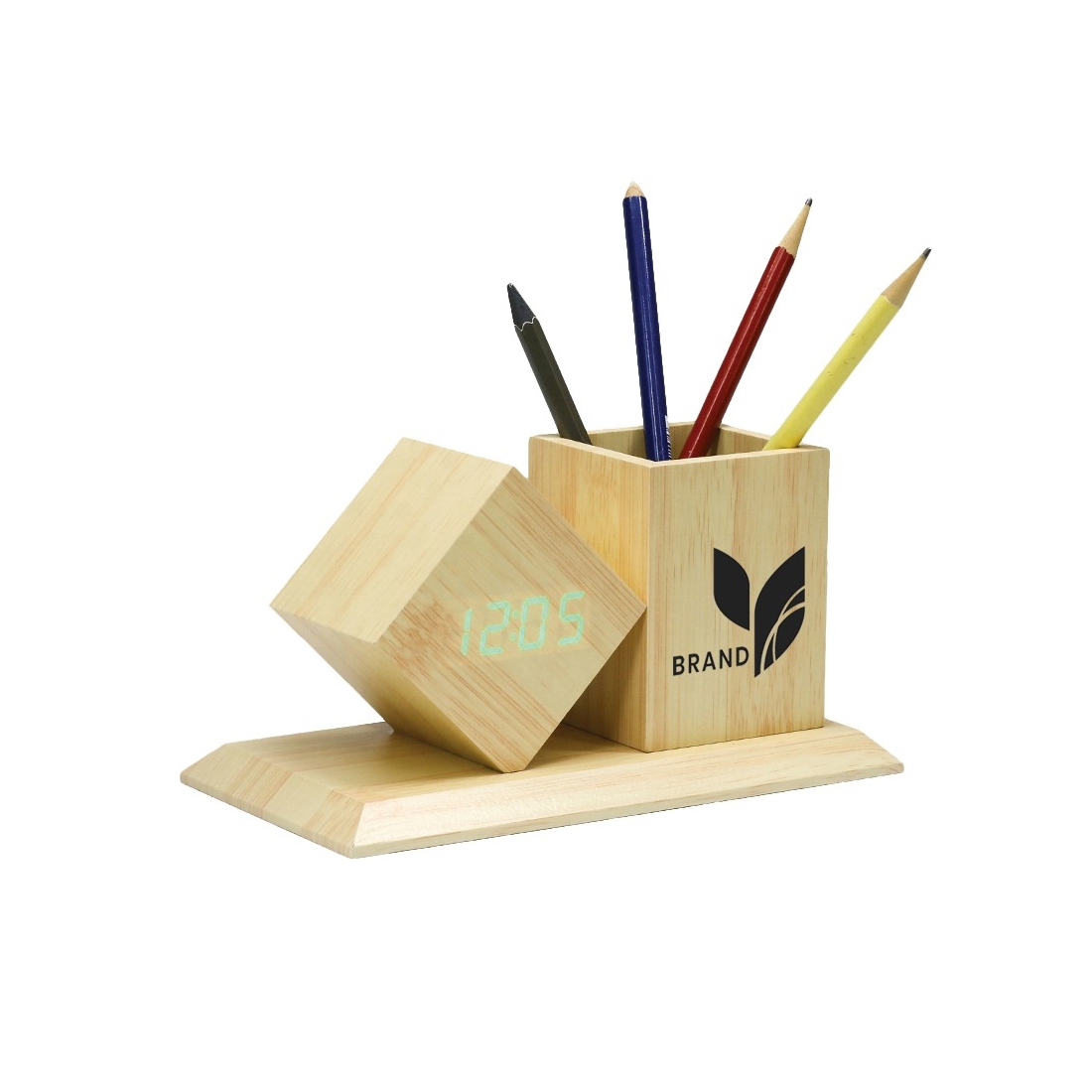 Horloge / pot à crayon en bois - bois naturel