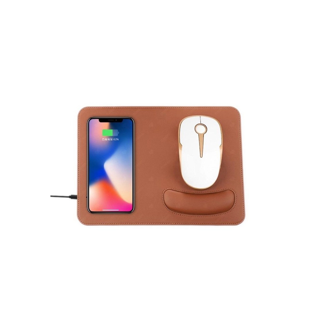 Tapis de souris en Cuir végétal avec chargeur à induction - Marron