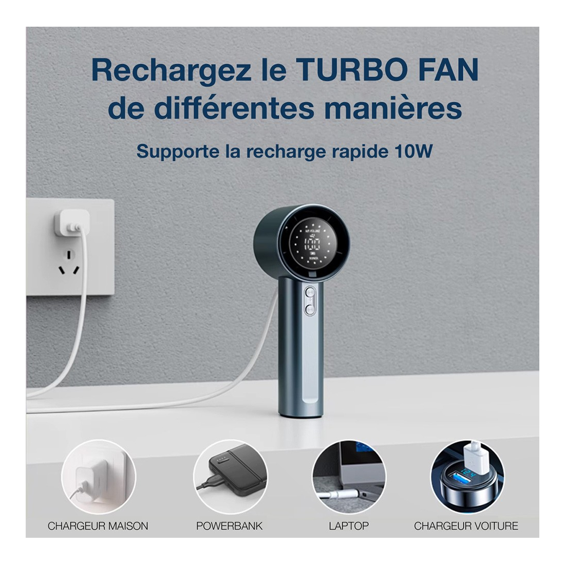 Ventilateur Turbo Fan Batterie 4000 mah couleur Blanc