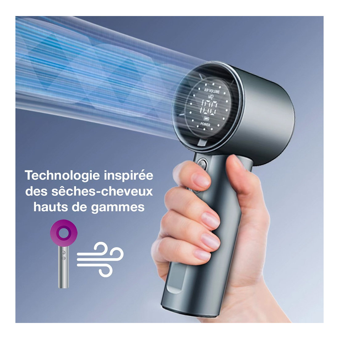Ventilateur Turbo Fan Batterie 4000 mah couleur Gris/Cercle Rose