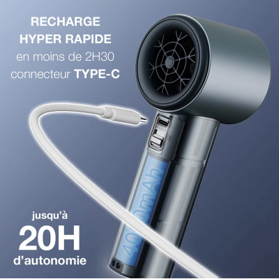 Ventilateur Turbo Fan Batterie 4000 mah couleur Gris/Cercle Rose