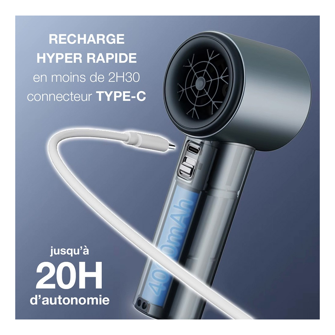 Ventilateur Turbo Fan Batterie 4000 mah couleur Bleu Foncé