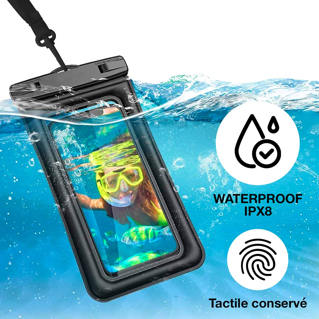 Pochette étanche et flottante pour Smartphone jusqu'à 6.9" - Bleue