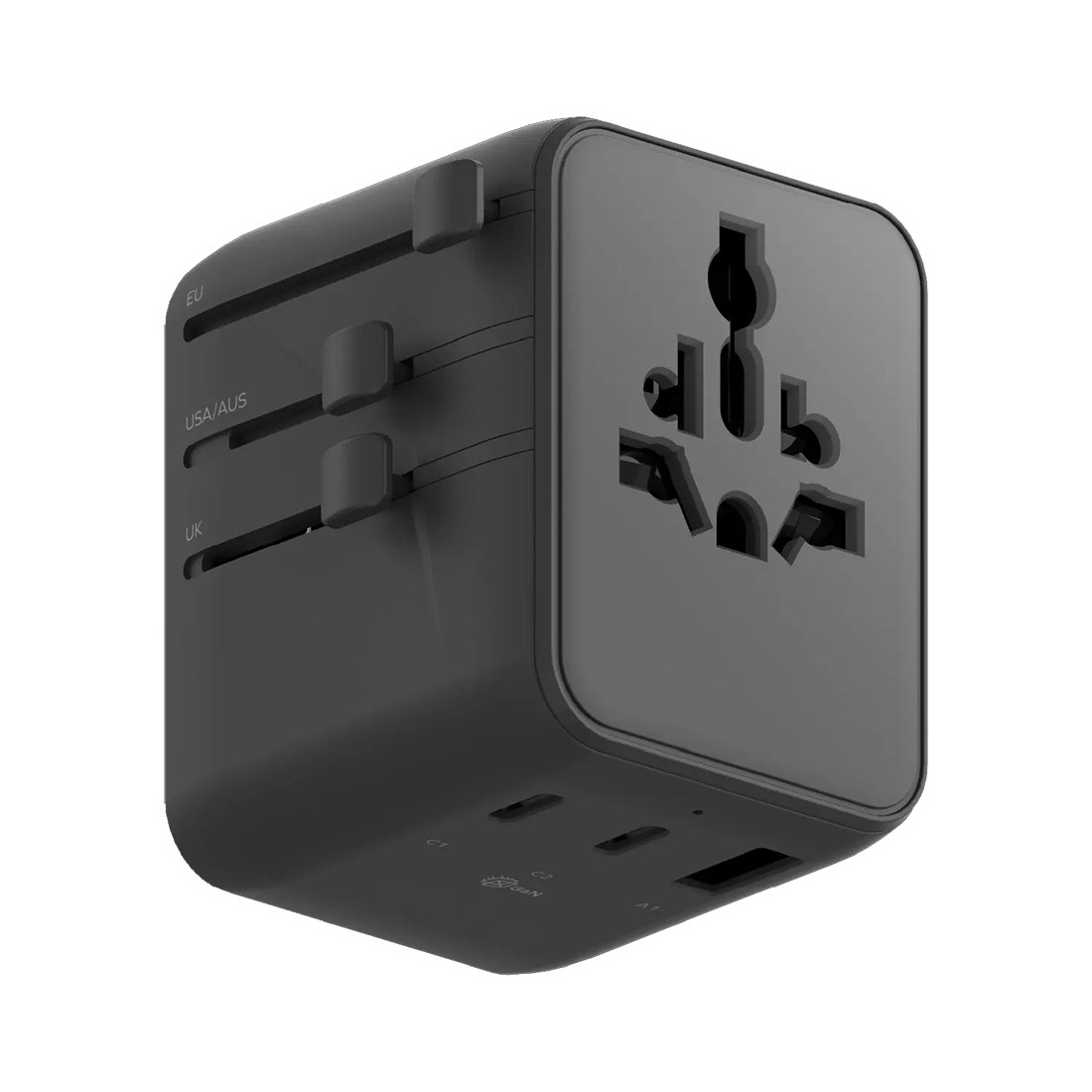 Adaptateur secteur Universel de Voyage Noir 5 prises +1 USB-A et 4 TYPE C