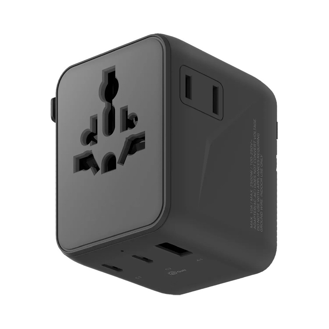 Adaptateur de voyage universel 1 port USB-A + 4 ports Type-C 20W - Noir