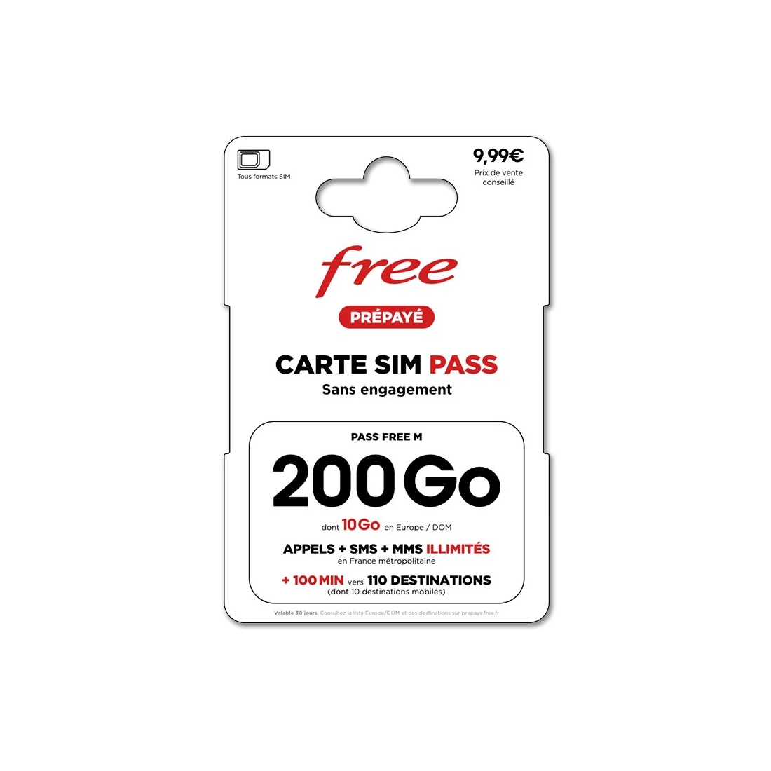 Carte Sim Pass sans engagement FREE 200GO