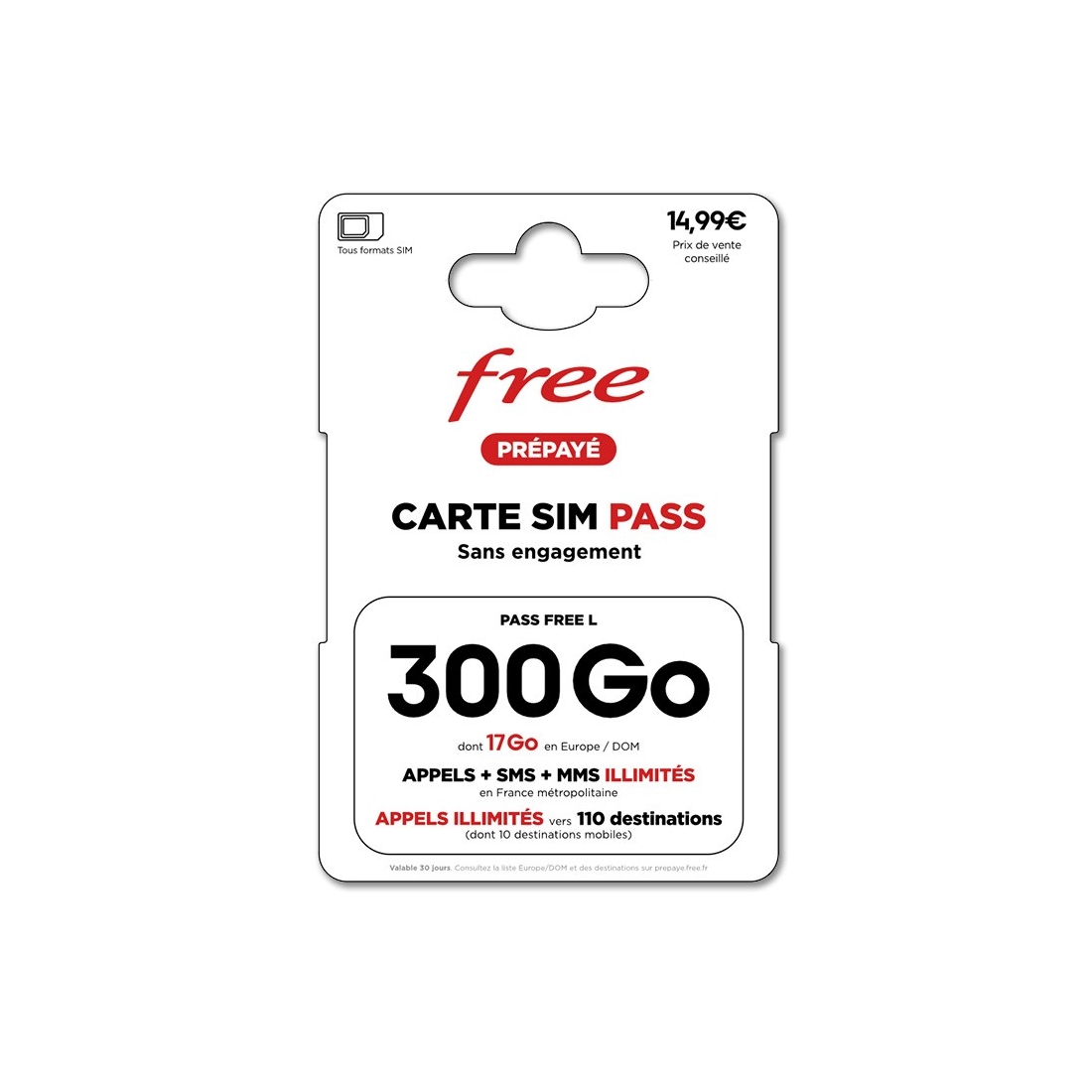 Carte Sim Pass sans engagement FREE 300GO