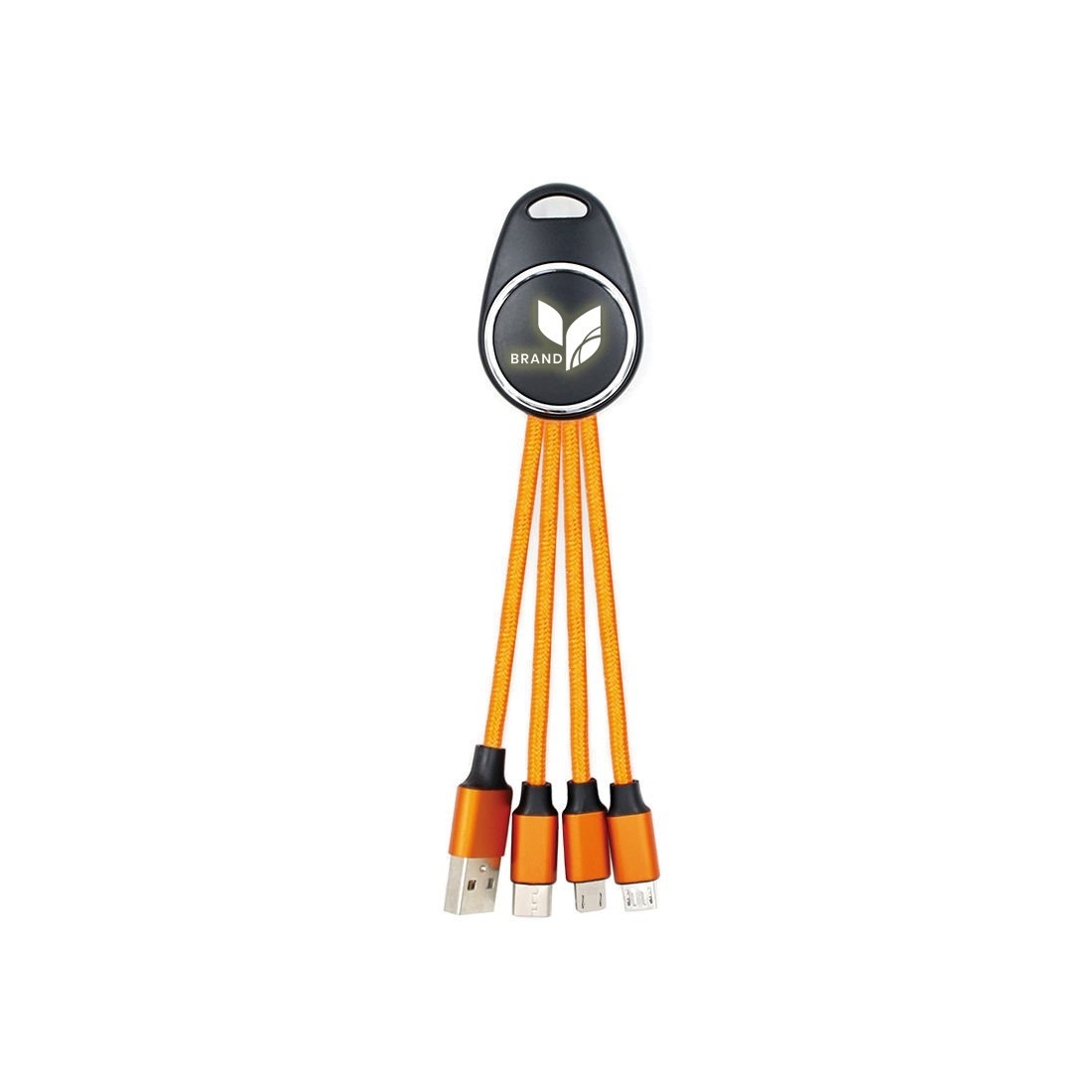 Porte clef lumineux avec câble data 3en1 - Orange