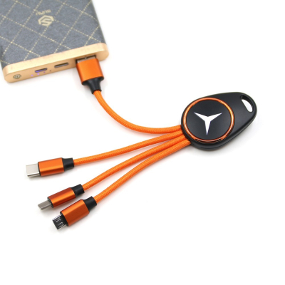 Porte clef lumineux avec câble data 3en1 - Orange