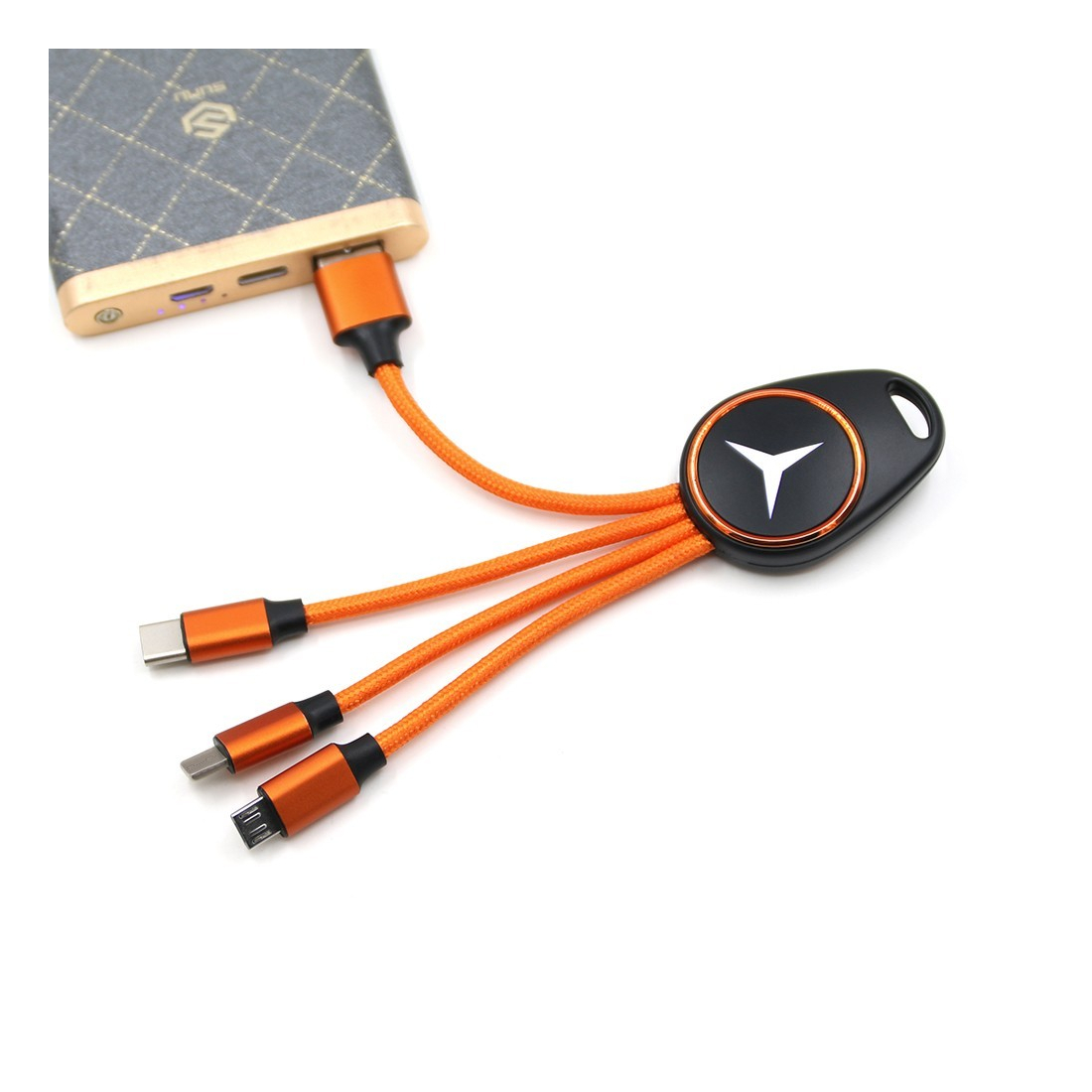 Porte clef lumineux avec câble data 3en1 - Orange