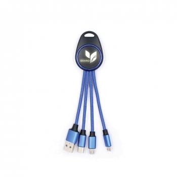 Porte clef lumineux avec câble data 3en1 - Bleu