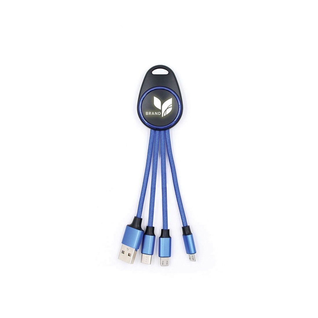 Porte clef lumineux avec câble data 3en1 - Bleu