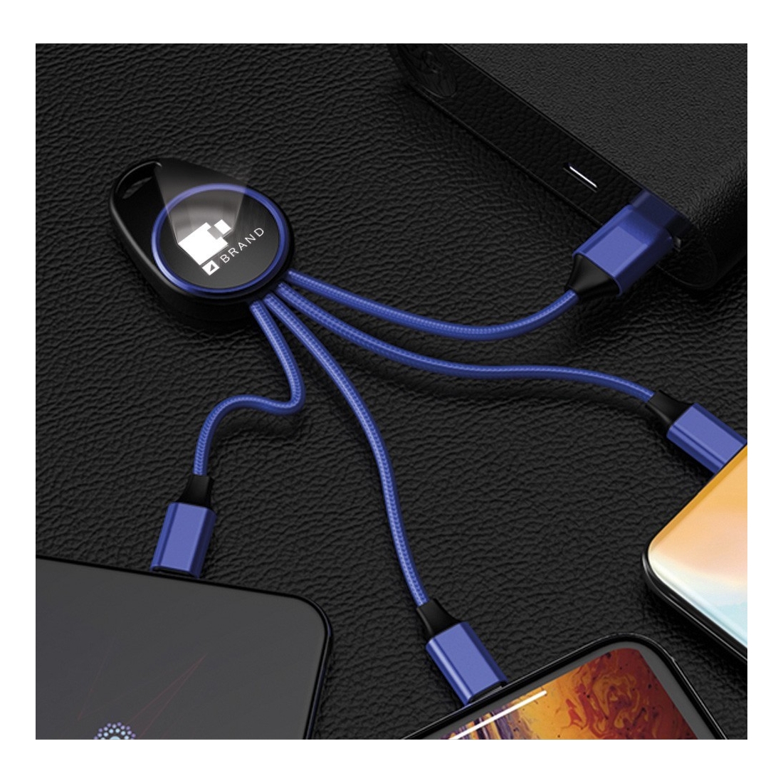 Porte clef lumineux avec câble data 3en1 - Bleu