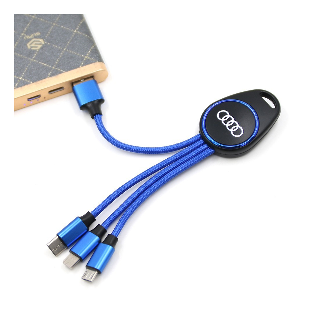 Porte clef lumineux avec câble data 3en1 - Bleu