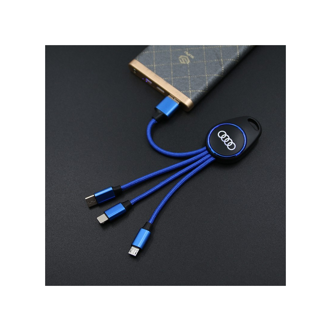Porte clef lumineux avec câble data 3en1 - Bleu