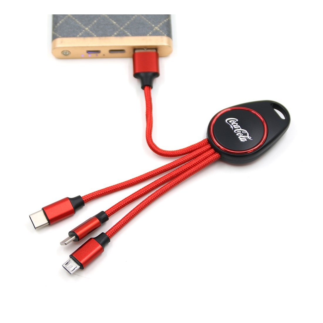 Porte clef lumineux avec câble data 3en1 - Rouge