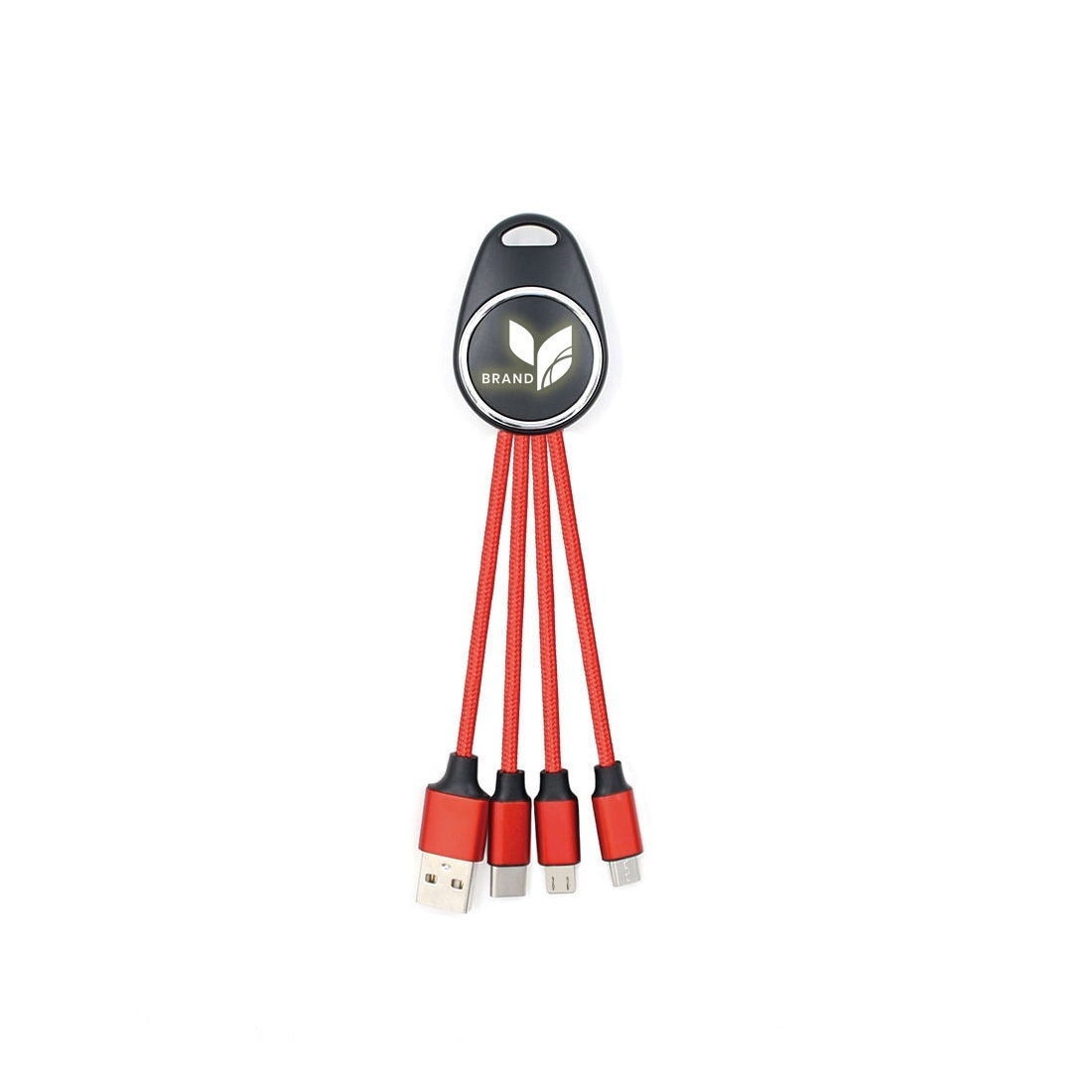 Porte clef lumineux avec câble data 3en1 - Rouge