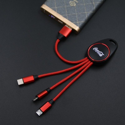 Porte clef lumineux avec câble data 3en1 - Rouge