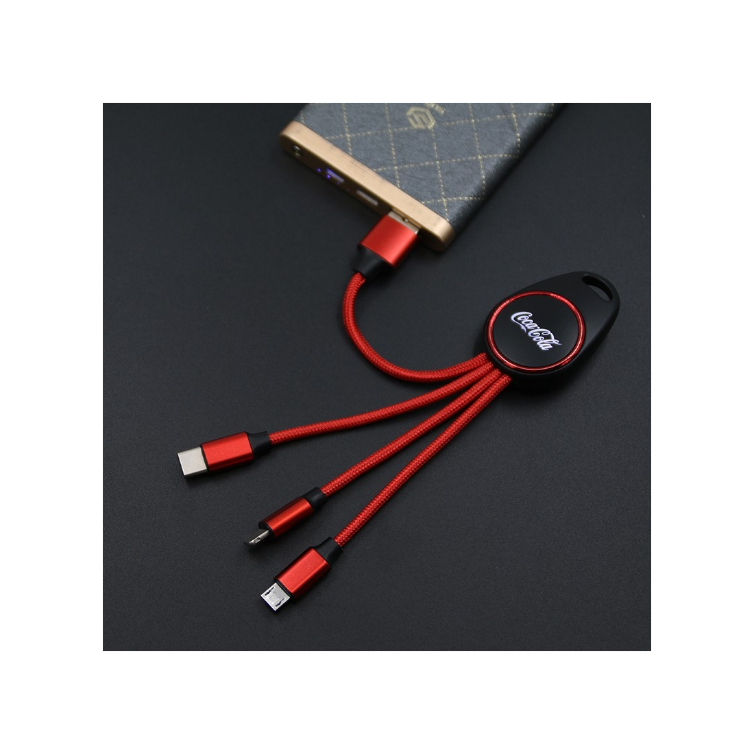 Porte clef lumineux avec câble data 3en1 - Rouge