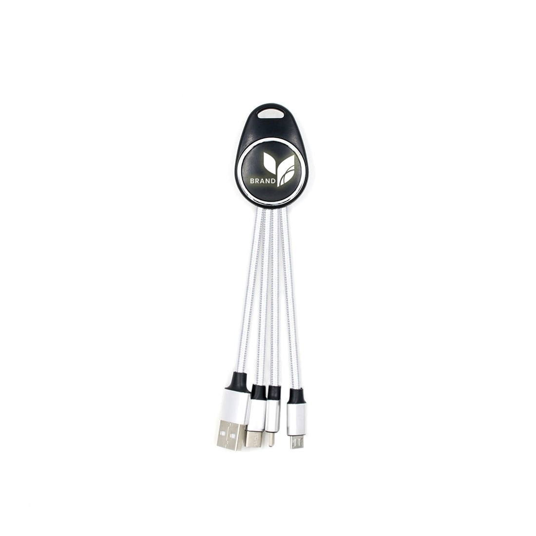 Porte clef Led avec câble data 3en1 - blanc