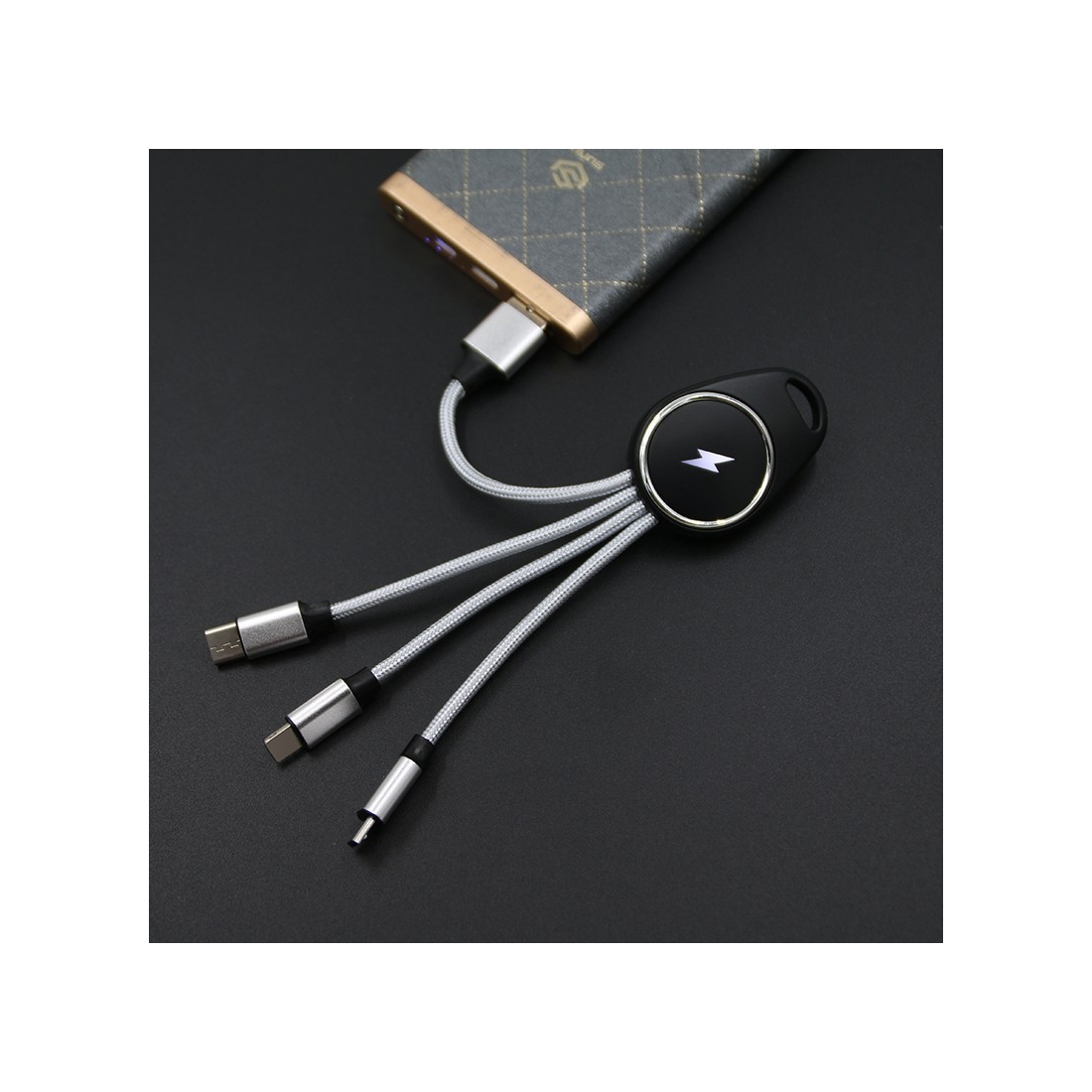Porte clef Led avec câble data 3en1 - blanc