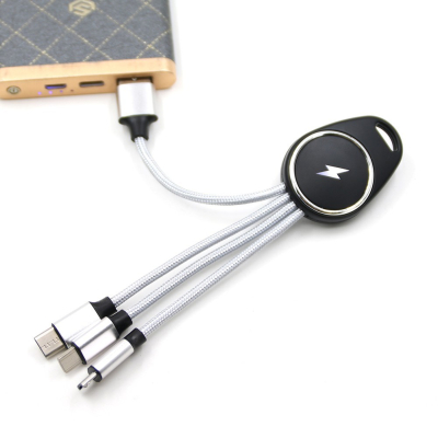 Porte clef Led avec câble data 3en1 - blanc