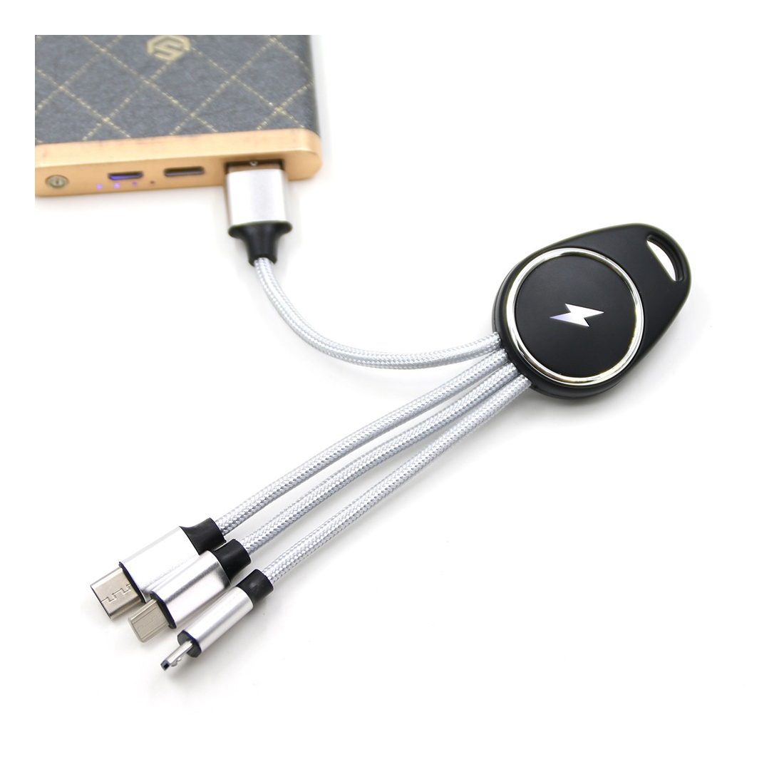 Porte clef Led avec câble data 3en1 - blanc