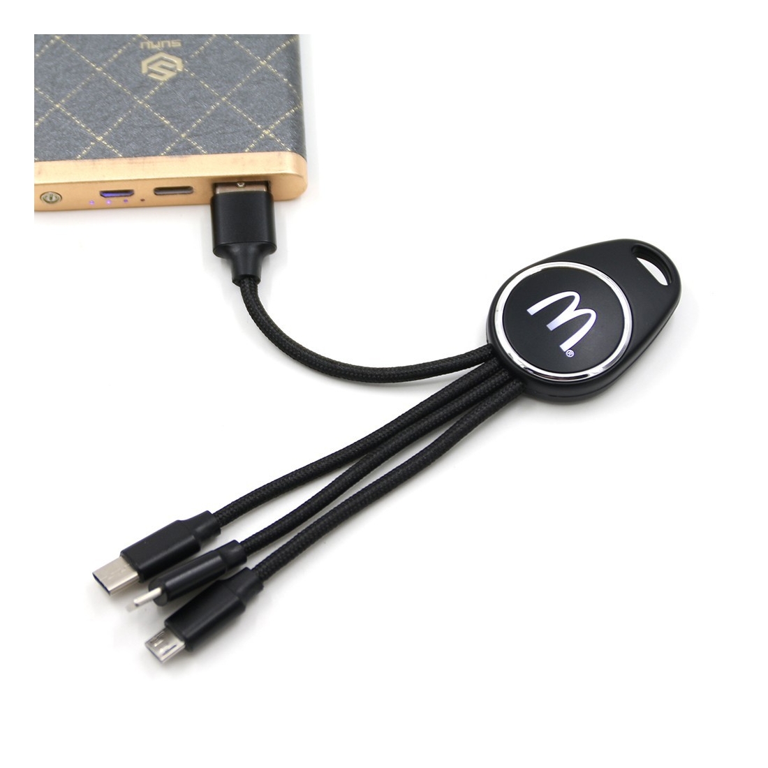 Porte clef Led avec câble data 3en1 - noir