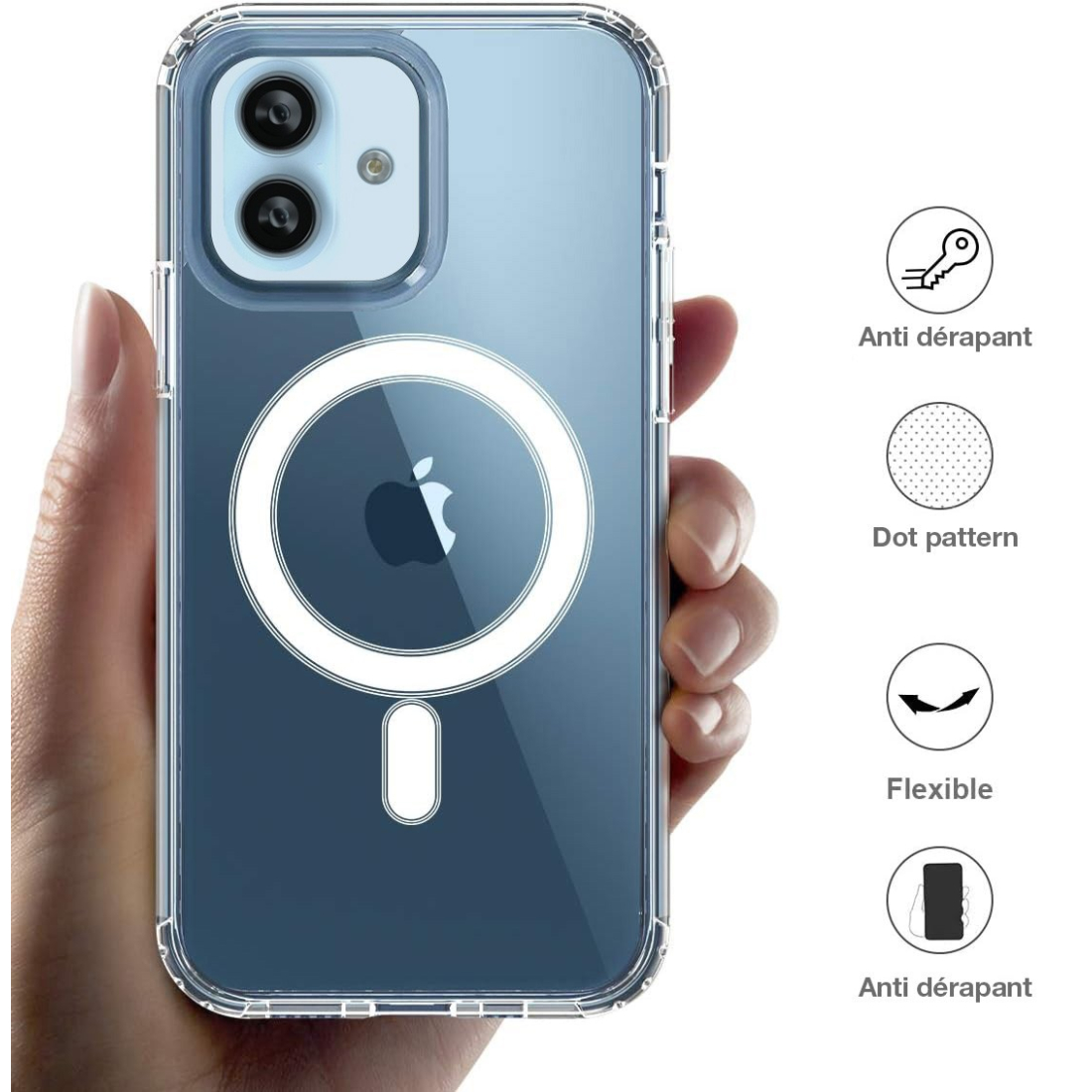 Coque transparente renforcée compatible Magsafe pour iphone 17