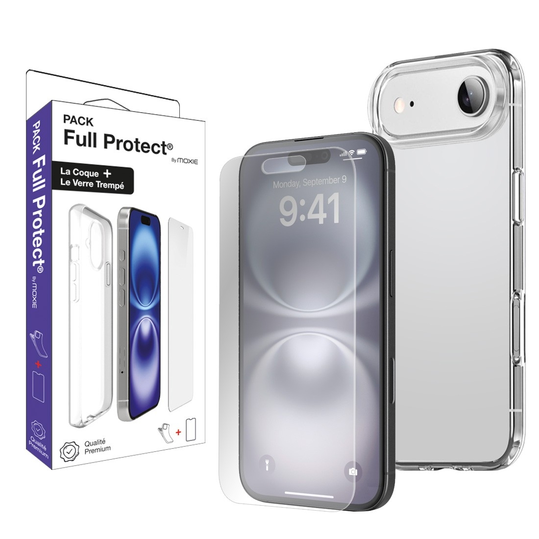Pack Moxie 1 Housse TPU transparente + 1 verre trempé 2.5D iPhone 17 Air
