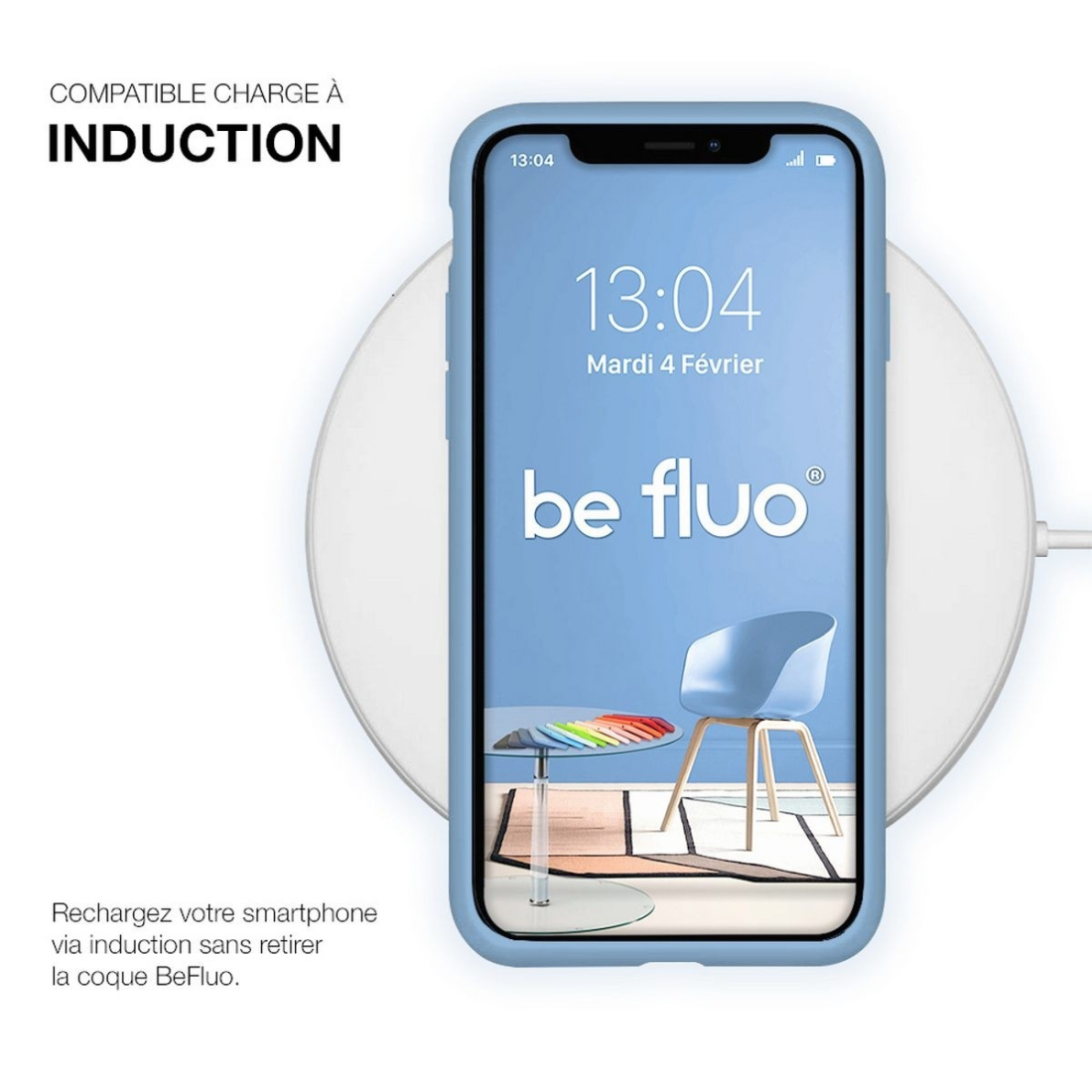 Coque Silicone Moxie BeFluo Fine et Légère pour iPhone 17, Intérieur Microfibre - Bleu acier