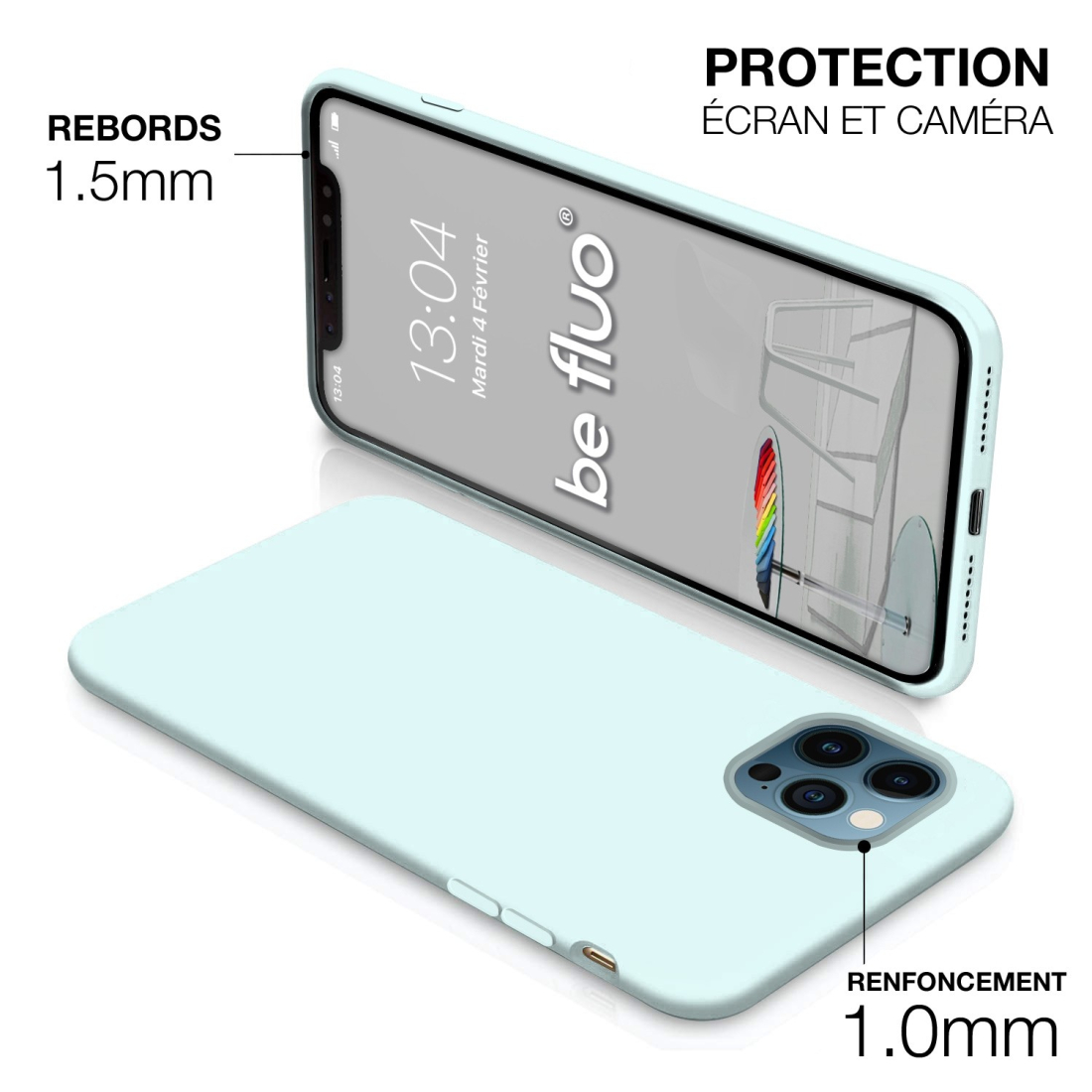 Coque Silicone Moxie BeFluo Fine et Légère pour iPhone 17, Intérieur Microfibre - Bleu glacier